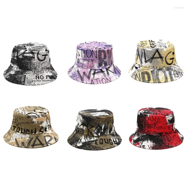 

Berets Graffiti Letters Fisherman Cap Men Women Personality Street Trend Sunshade Hat Outdoor Travel Versatile Unise Bucket, Black