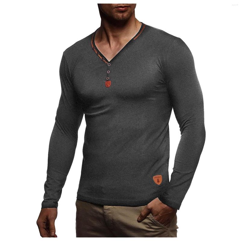 

Men's T Shirts Men's Lim Fit Male Shirt Autumn And Winter Multi-button With Standard Solid Color Button V-neck Long Sleeves Basic, Gray
