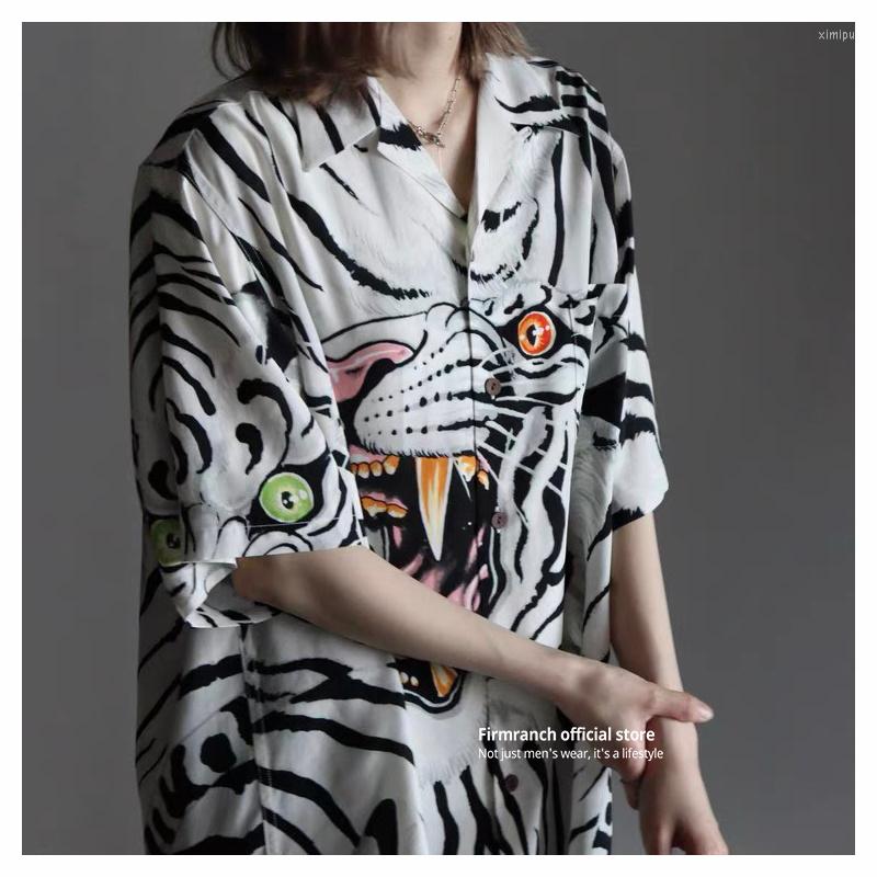 

Men' Casual Shirts Fashion Summer Tiger Japanese Pattern Aloha Hawaiian Shirt For Men Women Couple Loose Short Sleeve Blouse Free Ship, Khaki
