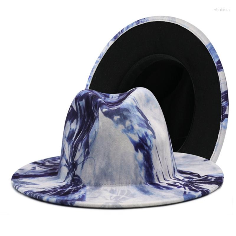 

Berets Fashion Butterfly Tie-dye Woolen Hat Spring Style Ladies' Fedora Jazz Felt Big Brim Fleece Men's Blue Panama