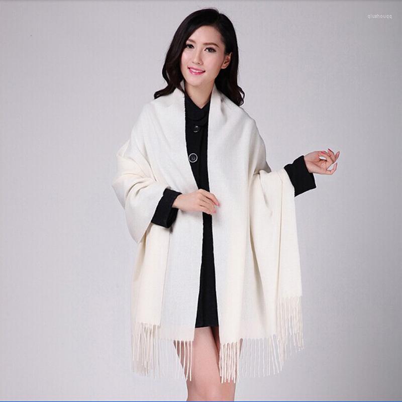 

Scarves White 4Ply Wool Solid Color Women's Autumn Winter Fashion Thick Tassel Shawl Scarf Wrap Warm 19 Colors 200 70cm 011502