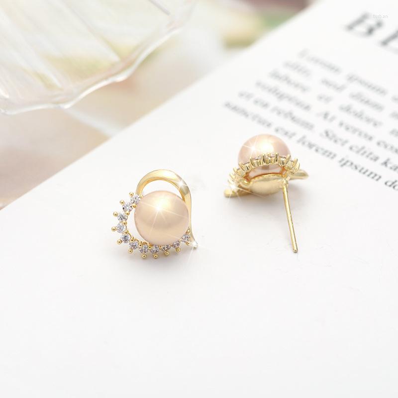 

Stud Earrings TKJ S925 Sterling Silver Fashion Creative Ladies Ear Studs Love Natural Freshwater Pearl Micro-set Zircon Women