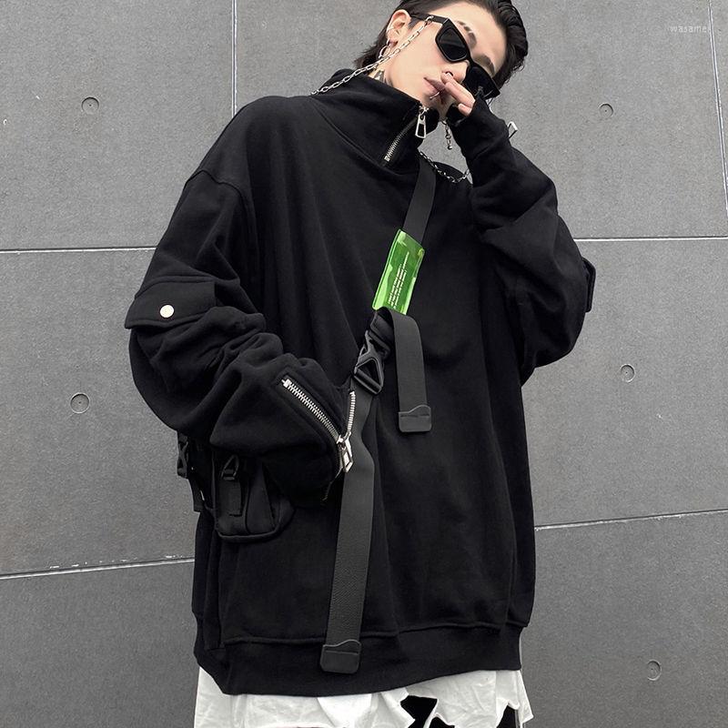 

Men's Hoodies High Collar Swea Ter Autumn And Winter Plush Trend Tooling Functional Wind Loose Long Sleeve Bottoming Shirt