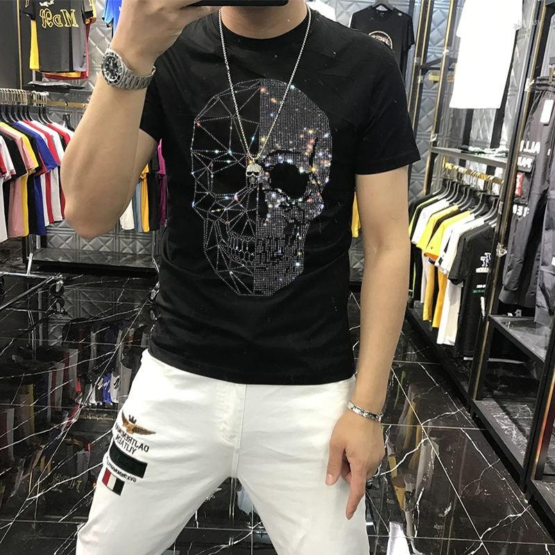 

Men's T Shirts Men T-Shirt Summer European And American Trend Sequins Drill Fashion Slim Fitting Round Neck High Quality Short Sleeves, As shown asian size