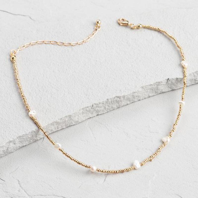 

Pendant Necklaces Handmade Exquisite Beaded Necklace Gold-color Beads Freshwater Pearl Ladies High Quality Clothes Accessories Party Daily