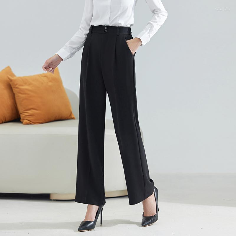 

Women' Pants Women Wide Leg Solid Black Linen Colors Business Casual For Office Ladies Work Wear Full Length Trousers