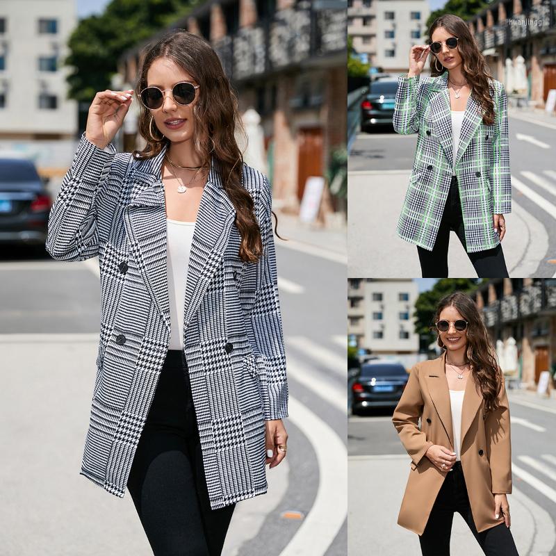 

Women' Suits Autumn And Winter Long Lapel Sleeved Suit Jacket Fashionable Casual Women' Double Row Button Plaid Small, 105022 haig