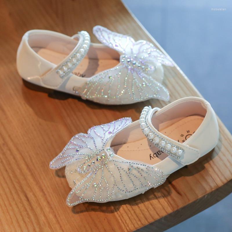 

Flat Shoes Autumn Butterfly Rhinestone Bling Pearl Baby Girls Kids Leather Party Performance Beading Single