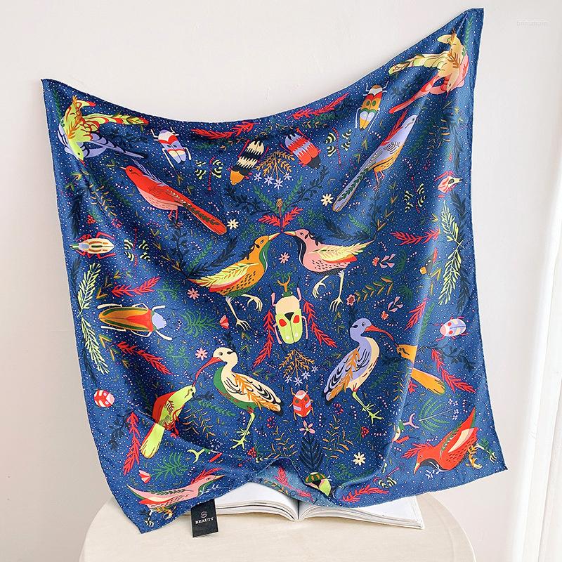 

Scarves Wholesale 90cm Manual Hand Rolled Twill Silk Scarf Bugs Bird Print Square Wrap Echarpe Foulards Femme Bandana Lady Hijab