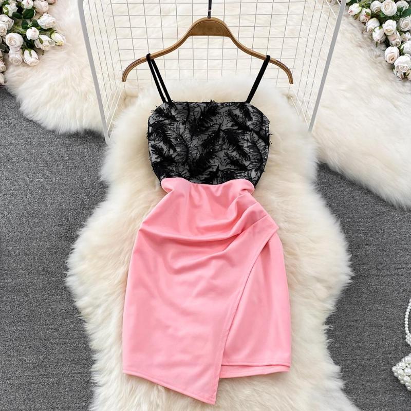 

Casual Dresses Summer Spice Girl Sexy Stereoscopic Flower Dress Women Slim A-line Irregular Fashion Patchwork Night Club, Black