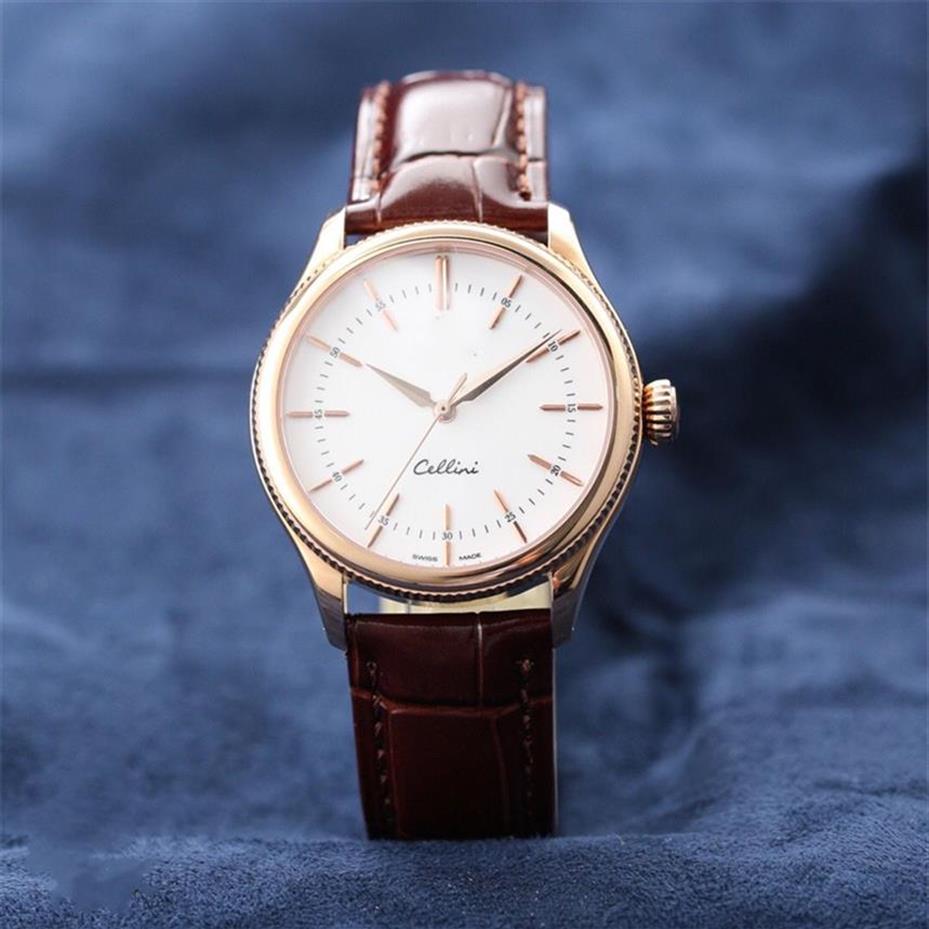 

Men's watch from the upper chain movement Cellini series 316 steel case sapphire scratch-proof mirror leather strap diamete316v, Green