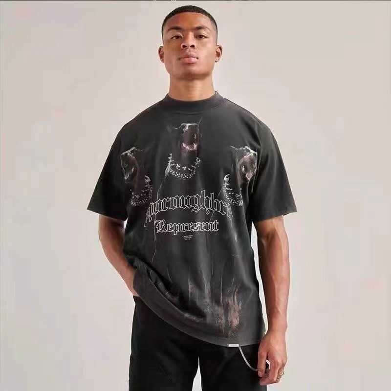 

2023 New Men' and Women' t Shirt Fashion Design Brand Present' Correct Version of Used Doberman Print Washed Short Sleeve Lovers High Street Loose Versatile 9rkb, Rep doberman wash black