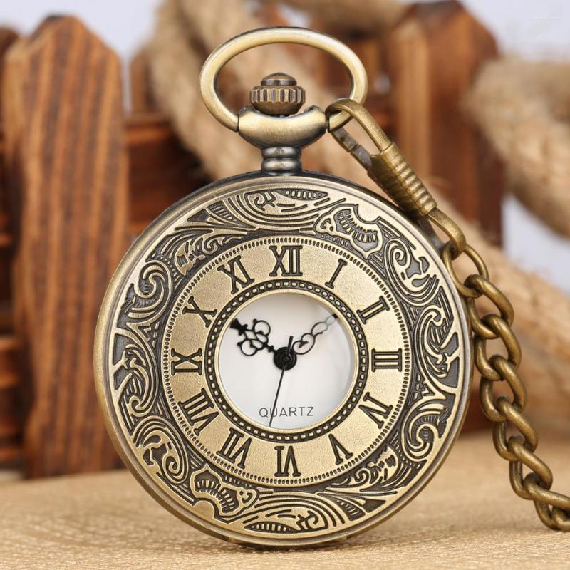 

Pocket Watches Vintage Bronze Steampunk Watch Hollow Out Roman Number Antique Clock Fob Necklace Chain Men Women Gift Relogio De Bolso