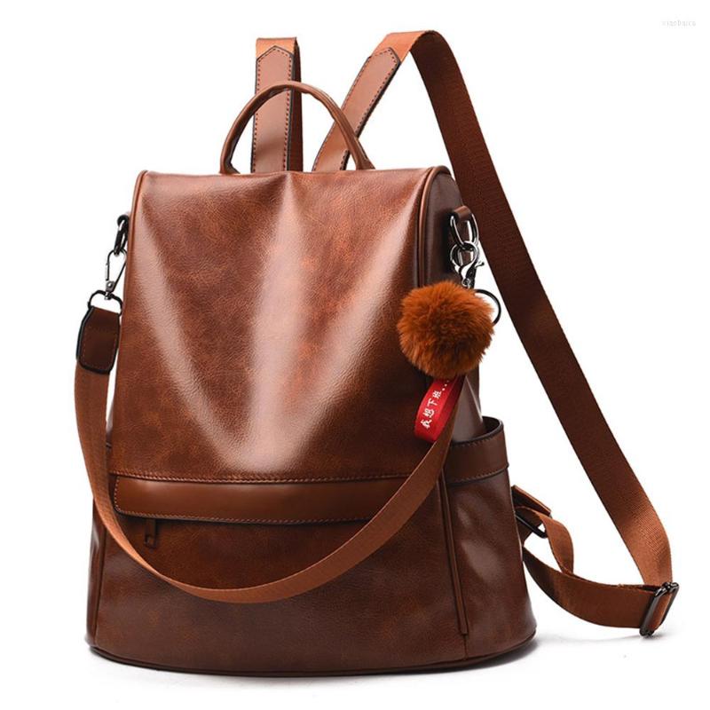 

School Bags Women's Retro Backpack Large Capacity Fashion Tassel Simple Street Soft Leather Casual Student Bag, Black