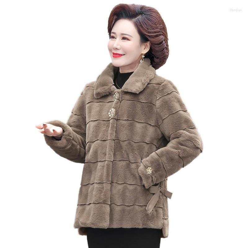 

Women's Fur Middle-aged Mother Mink Velvet Luxury High Imitation Coats Women Winter Thick Loose Warm Outwear Plush Jacket, Pink