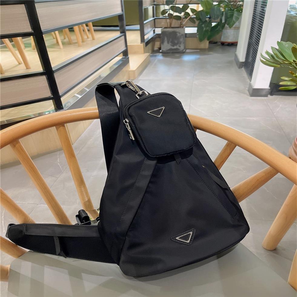 

Geometric design Unisex crossbody bag High-quality nylon fabric solid color backpack Large-capacity portable outdoor chest bags244d, Black