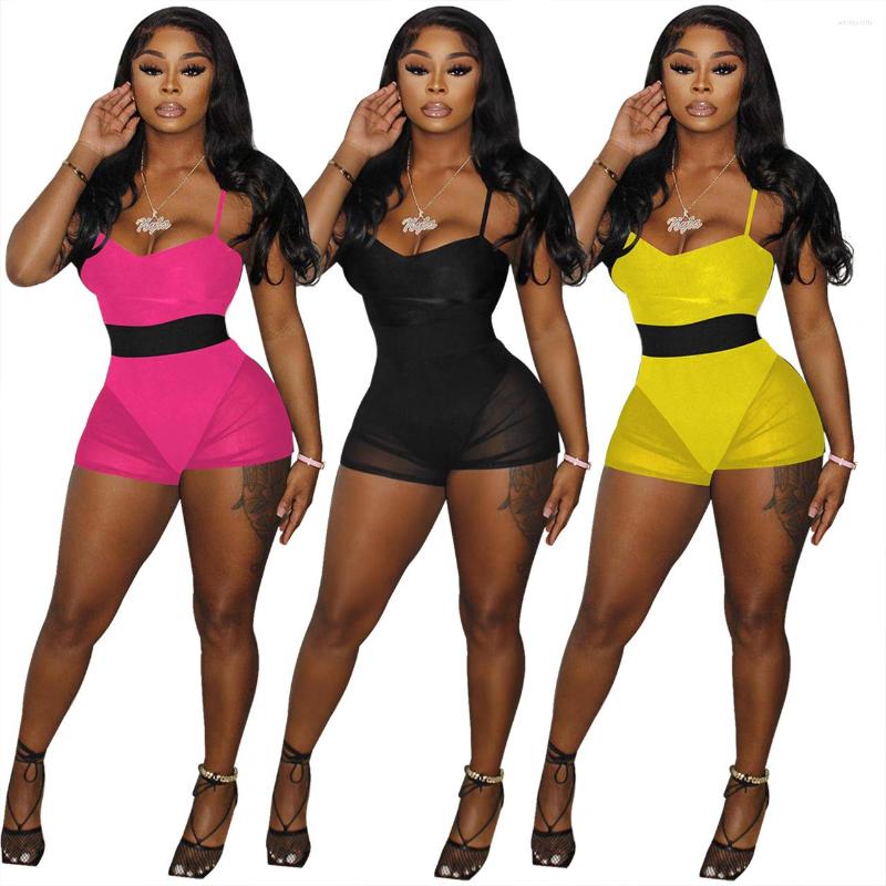 

Women' Tracksuits ZOOEFFBB Sexy Two Piece Sets Bodysuit Top And Mesh Shorts Summer Clothes For Women Clubwear Baddie Outfits Rave Matching, Black