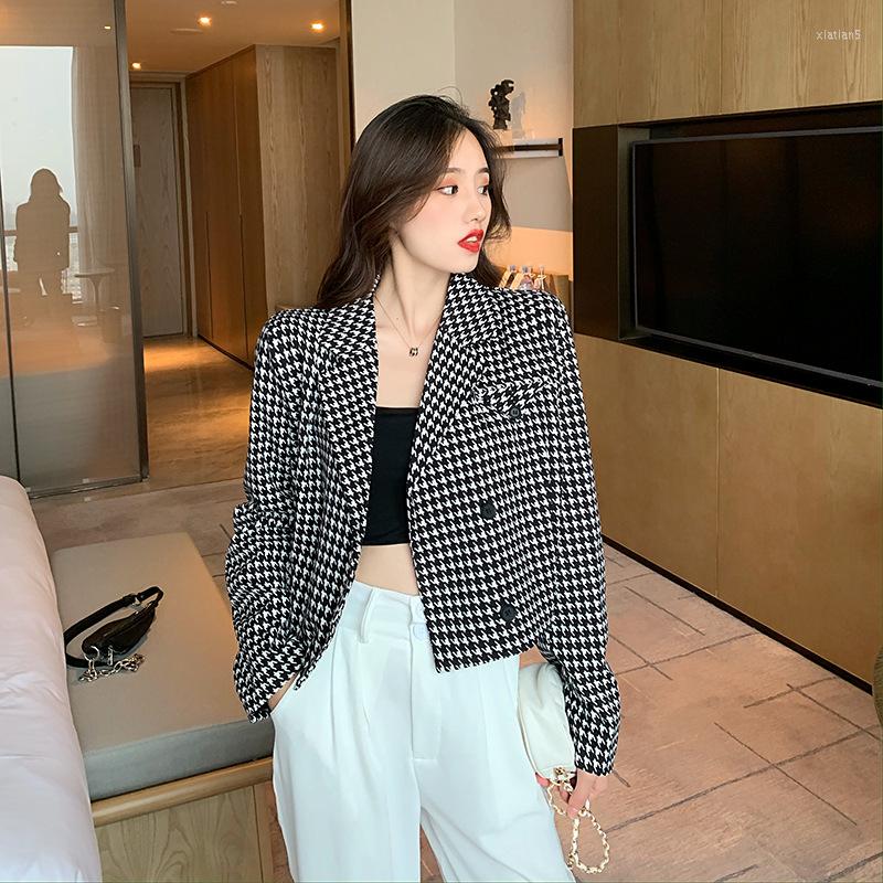 

Women' Suits Fashion Houndstooth Blazer Suit Women Single Breasted All-Match Casual Office Lady 2023 Commute Plaid, Black white plaid