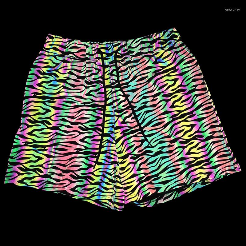 

Men's Shorts Colorful Zebra Print Reflective For Men Night Fluorescent Yoga Jogging Sporting Hip Hop Reflect Light Clothing, Bmdk