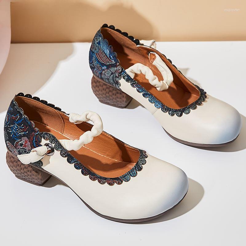 

Dress Shoes 2023 Spring Flower Genuine Cow Leather Women Elegant Fashion Woman Retro Handmade High Heels, 8581 beige white