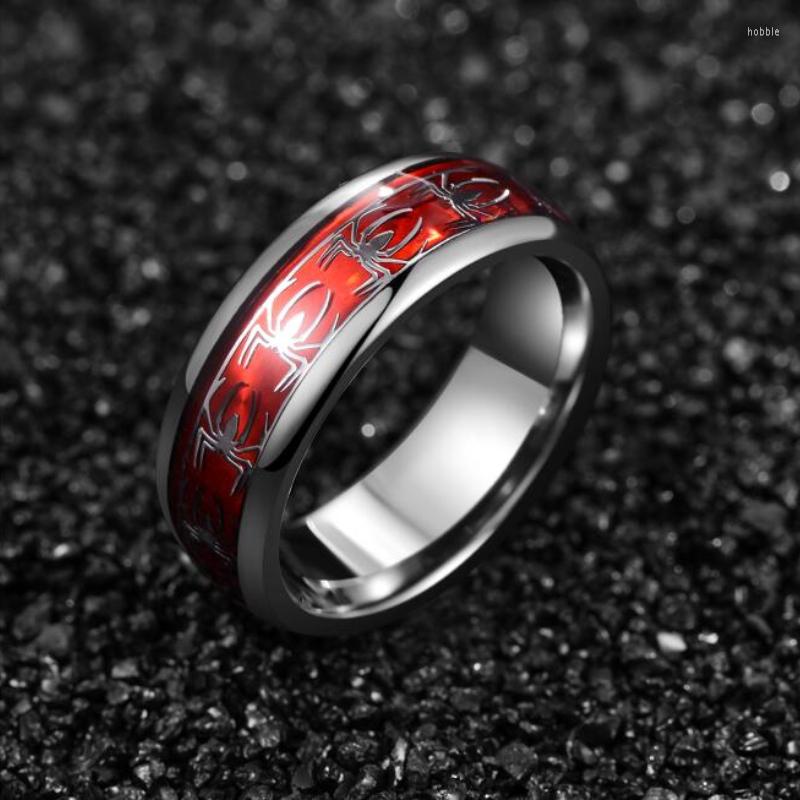 

Wedding Rings 8mm Inlaid Red Opal Spider Motif Tungsten Steel Men's Ring Engagement Band Carbide
