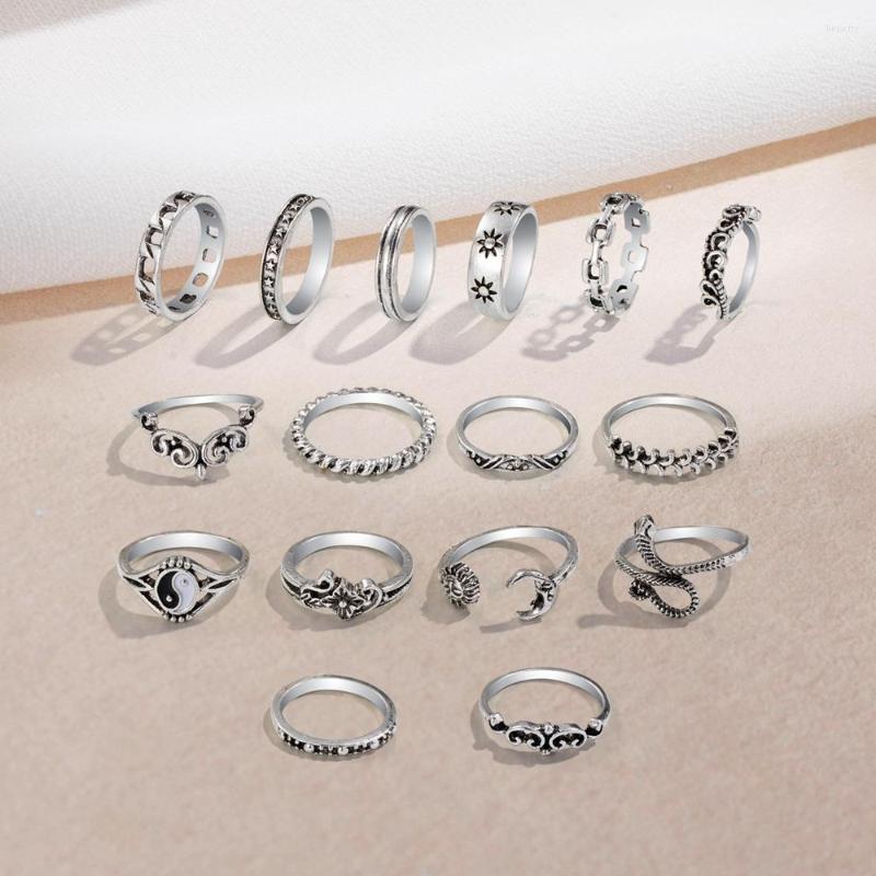 

Wedding Rings VKME Vintage Punk Silver Color Plated Snake Yin Yang Ring For Womens Gothic Steampunk Stars Sun Wave Sets Party Jewelry