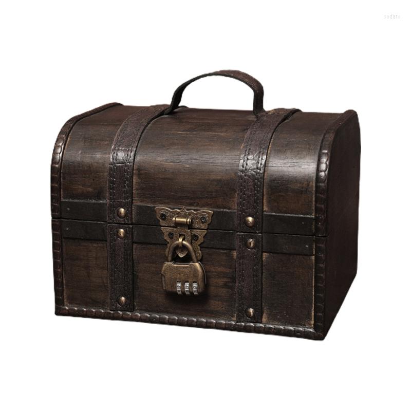 

Jewelry Pouches 6 Colors Retro Elegant Wooden Pirate Storage Box With Lock Vintage Treasure Chest For Organizer Home Decoration