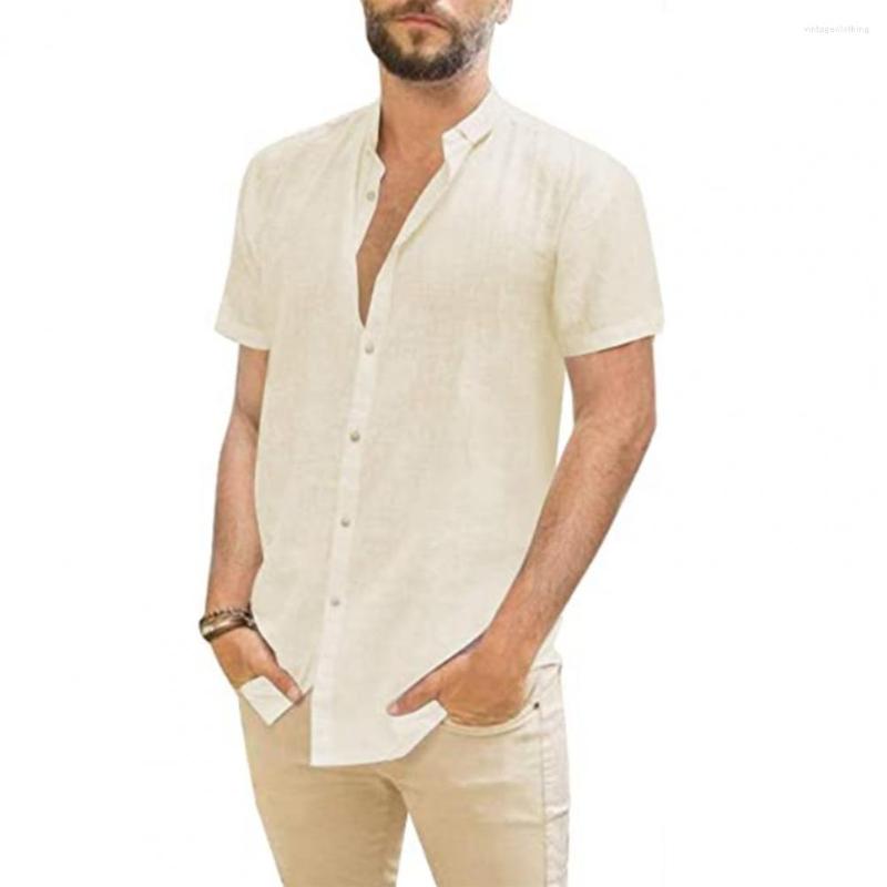 

Men's Casual Shirts Men Shirt Solid Color Single Breasted Summer Temperament Loose-fitting For Daily Wear, Apricot