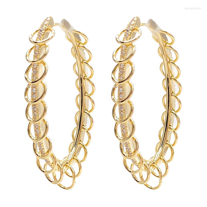 

Hoop Earrings Fashion Puck Rock 925 Sterling Silver Yellow Gold Color Multi Circles Long Oval Earring Paved Zircon For Women 1pc