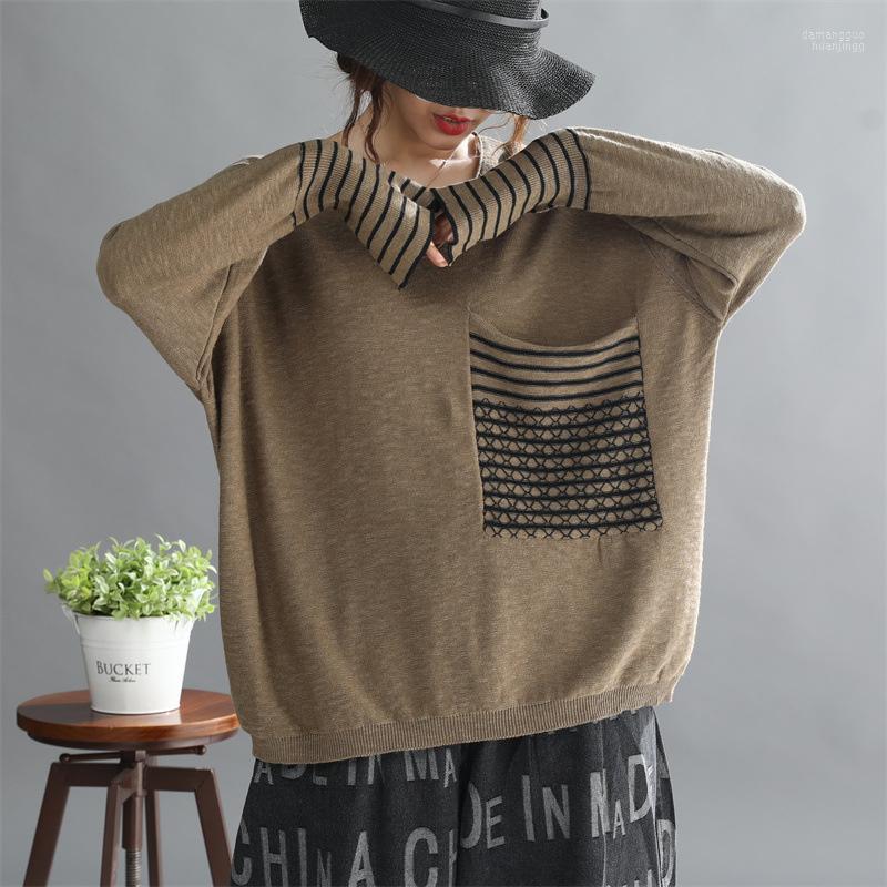 

Women's Sweaters Women's FairyNatural Winter V-Neck Pullover Loose Retro Knitwear Female Striped Sweater Women Knitted Long Sleeve, 001