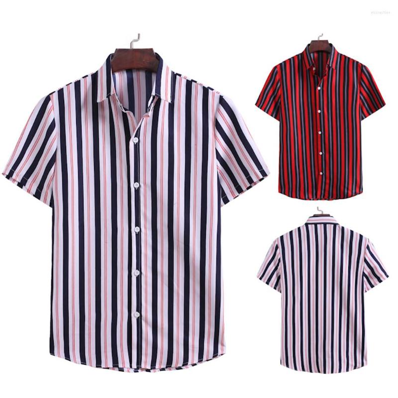

Men's Casual Shirts Men's Summer Fashion Striped Printed Short-Sleeved Shirt Comfortable Active Compression Sleeve Memory Foam Indoor, Red