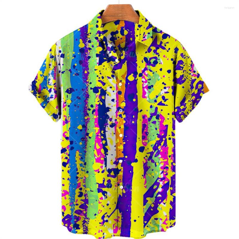 

Men's Casual Shirts Men's Shirt 2023 Summer Hawaiian Color Stripe Print Vintage Clothes Short Sleeves Harajuku Oversized Breathable Top, Zm-4126
