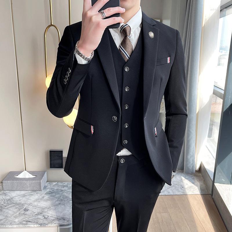 

Men's Suits Mens 3 Piece Wedding For Men Slim Business Casual Formal Wear Three-piece Fashion Solid Color Suit Prom Dresses, Black
