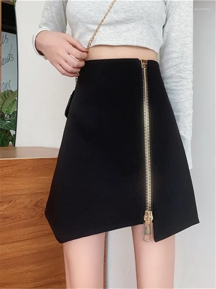 

Skirts Mini Skirt Women Clothing 2023 Fashion Irregular Zipper Split Jupe Femme Spring Summer High Waist Black Short Saia Feminina