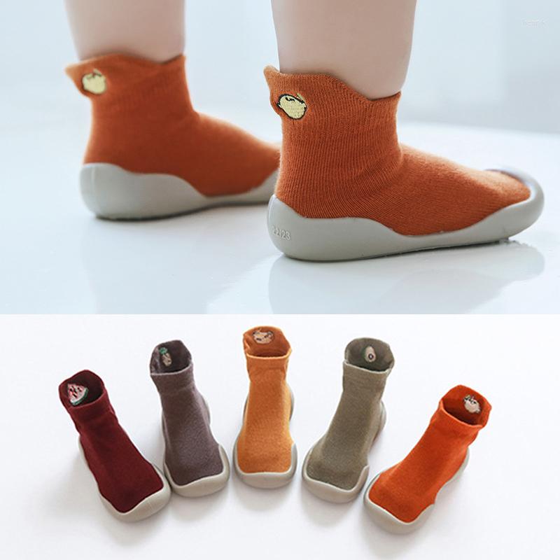 

First Walkers Baby Toddler Socks Shoes Born Antiskid Floor Embroidery Cartoon Fruit Soft Rubber Sole Walk For 1-3 Years Olds, Yellow banana