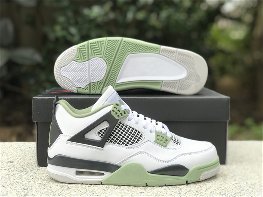 

Shoes Handmade Authentic 4s WMNS Seafoam Men 4 White Seafoam-Dark Ash-Neutral Grey Sneakers AQ9129-103