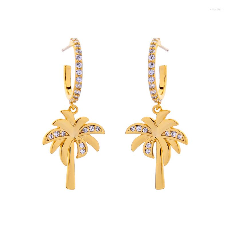 

Dangle Earrings Gold Color Luxury Zircon Coconut Palm Tree Circle Drop For Women Punk Fashion Jewelry Charm Round