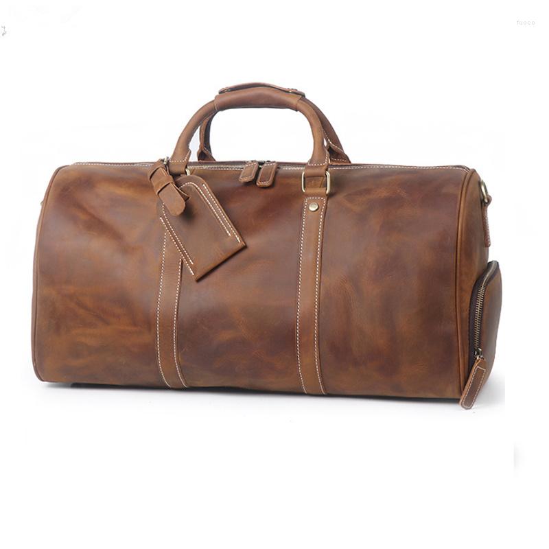 

Duffel Bags Extra Large Men Genuine Leather Travel Bag Vintage Crazy Horse Man Real Luggage Weekend Male, Brown2