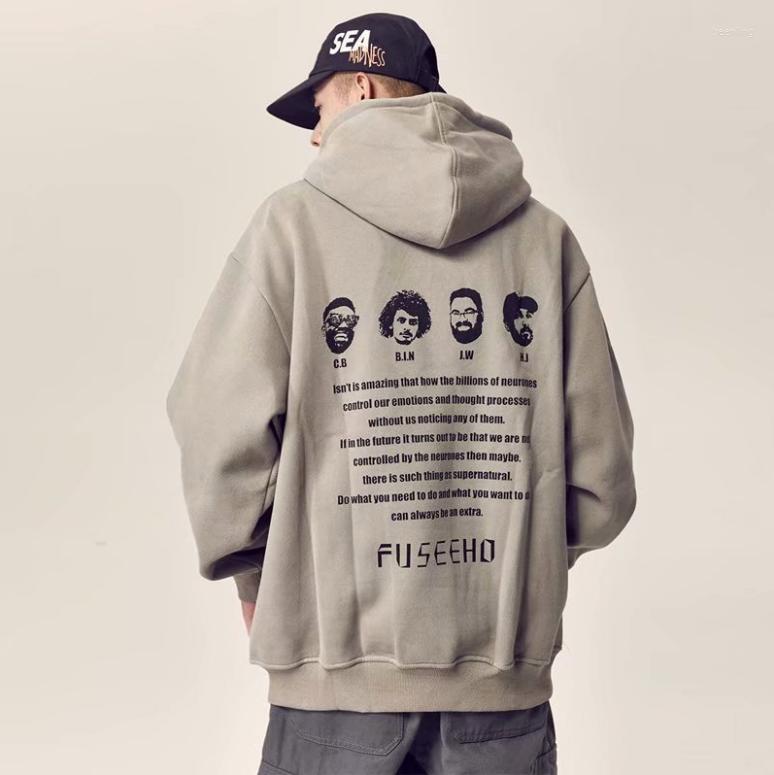 

Men's Hoodies Sweatshirt Fall/Winter Japanese Style Loose Trendy Plus Velvet Hooded Clothes Couple Tops Korean Casual Clothing, Blue