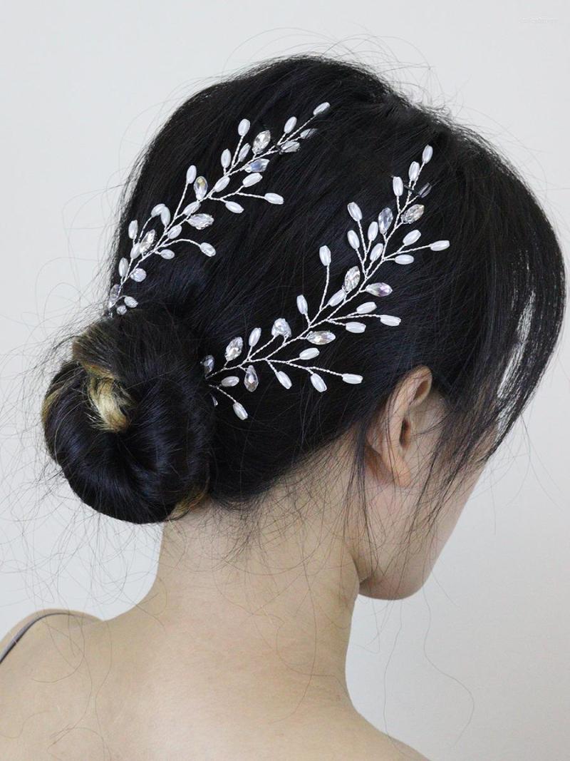 

Headpieces Trendy Pearls Silver Bridal Headwear Handmade Wedding Headband For Bride Prom Hair Accessories Female Hairband 2PCS