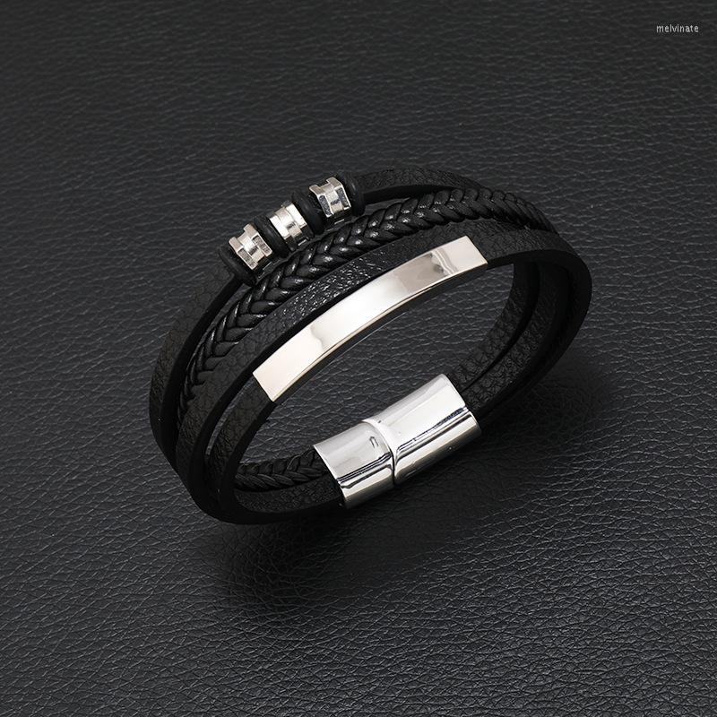 

Charm Bracelets Vintage Fashion 3/4Pcs/ Set Braided Wrap Punk Ins Party Men's Simple Woven Leather Bracelet High Sense Black