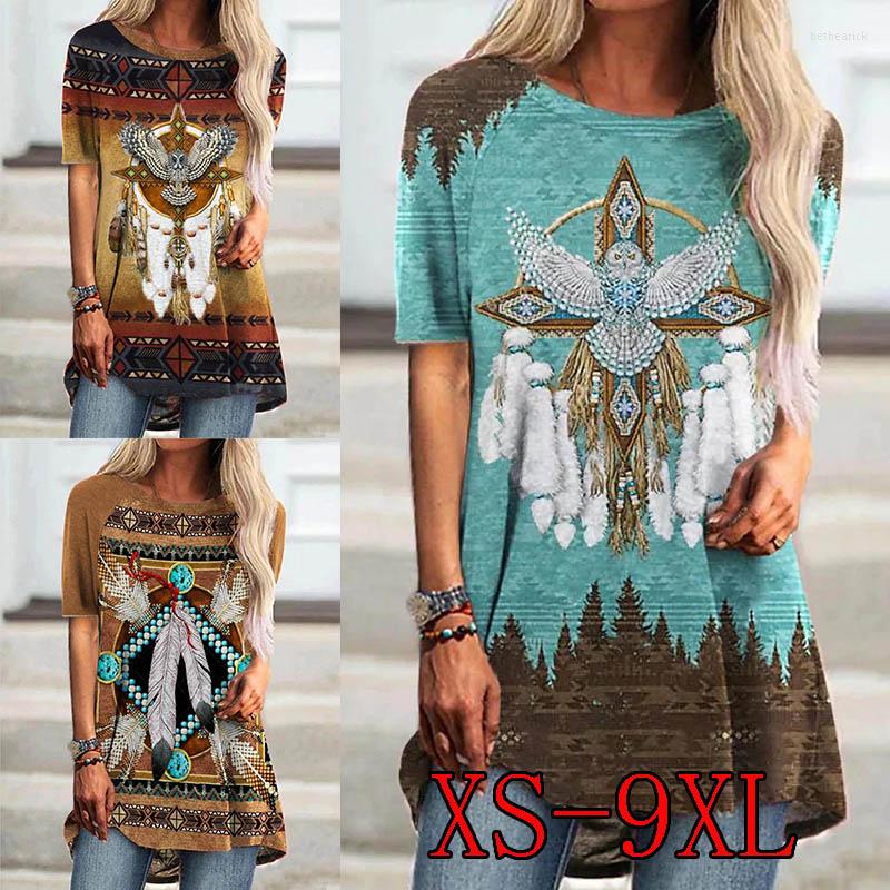 

Women's T Shirts Women's 2023 Bohemian Theme Geometric Shirt Tribal Feather Print Round Neck 3D Ethnic Vintage, Sky blue