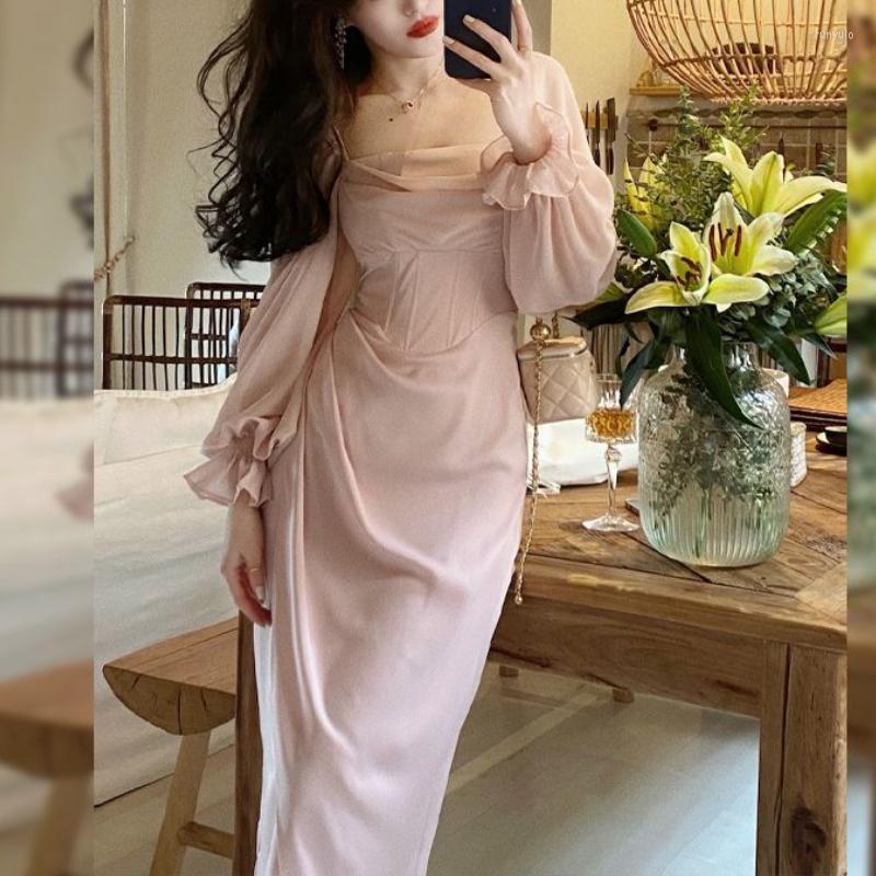 

Party Dresses Autumn Solid Elegant Fairy Dress Women Casual One Piece Midi Female Lace Korean Fashion Vintage Chic 2023, Black