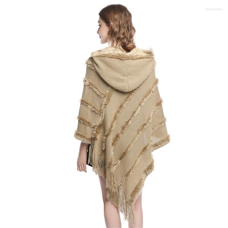 

Scarves Spring Winter Fashion Warm Women Shawl Lady Knitted Fur Hoodies Wrap Solid Color Pullover Loose Sweater With Tassel Poncho Cloak