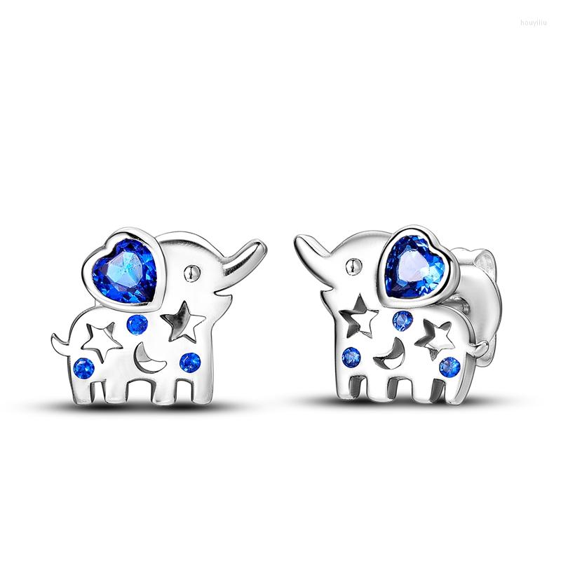 

Stud Earrings Blue Stone Lucky Elephant Cute Animal Silver Color For Women Girls Female Fashion Jewelry Gift 2023 Trend