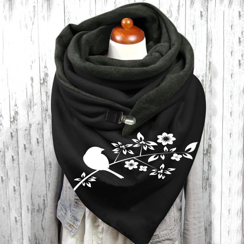 

Scarves Women Silk Head Scarf Botanical Print Cotton Winter Warm Button Up With