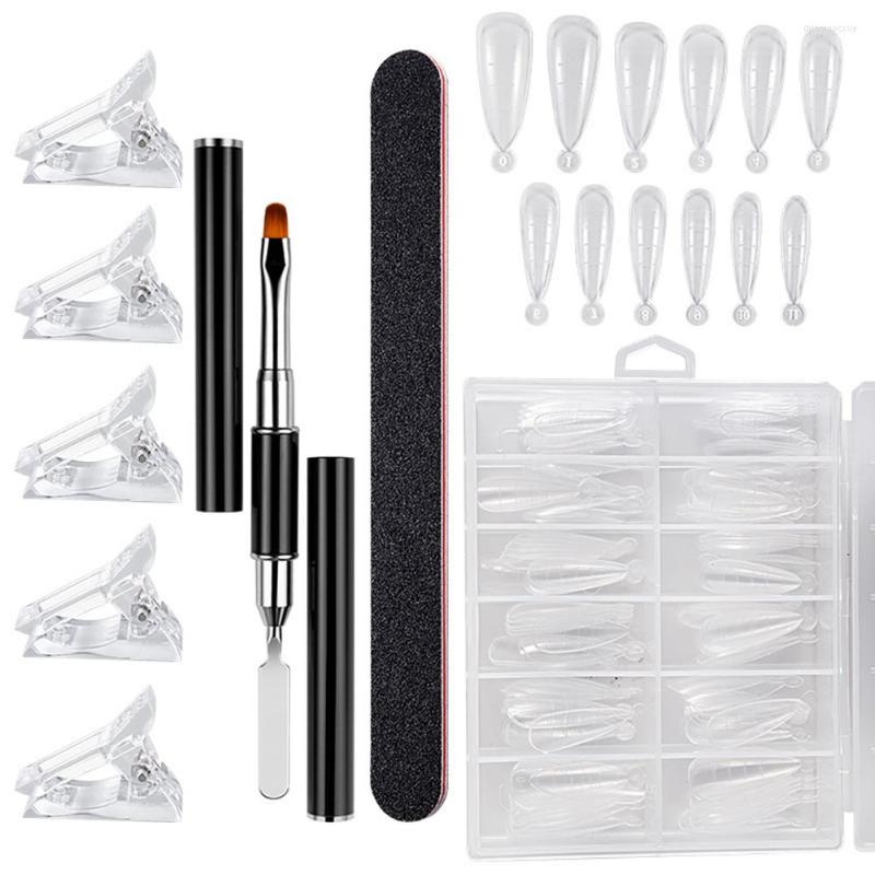 

False Nails 100pcs/120pcs Poly Nail Gel Quick Building Mold Tips Heart Dual Acrylic Cover Forms Finger Extension Art Tools, 02