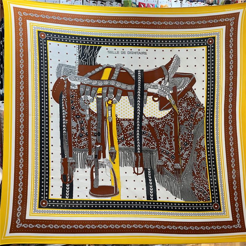

Scarves 135cm Luxury Winter Silk Cashmere Scarf Women Saddle Print Manual Hand Rolled Shawls Warm Square Wraps Pashmina Bandana