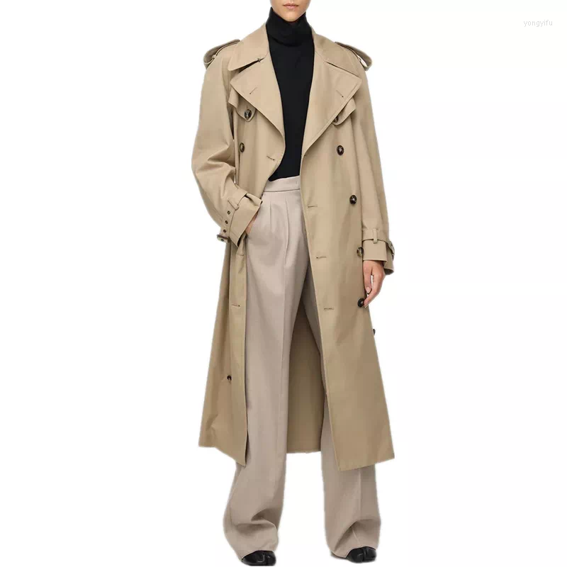 

Women' Trench Coats 2023 Spring Autumn Women Casual Double Breasted Simple Classic Long Coat With Belt Chic Female Windbreaker, Ivory
