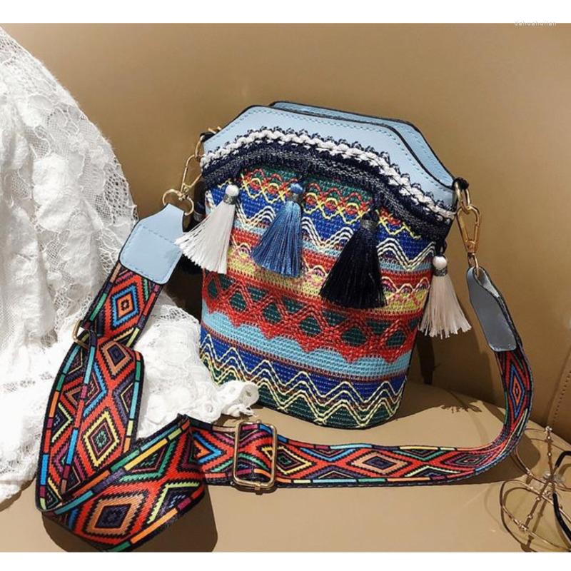 

Evening Bags Women's Bag Ethnic Style Braided Tassel Bucket Korean Version Of Bohemian One-shoulder Messenger Direct, Red